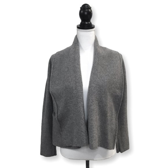 Eileen Fisher Grey Wool Open Cardigan Sweater - Picture 2 of 8